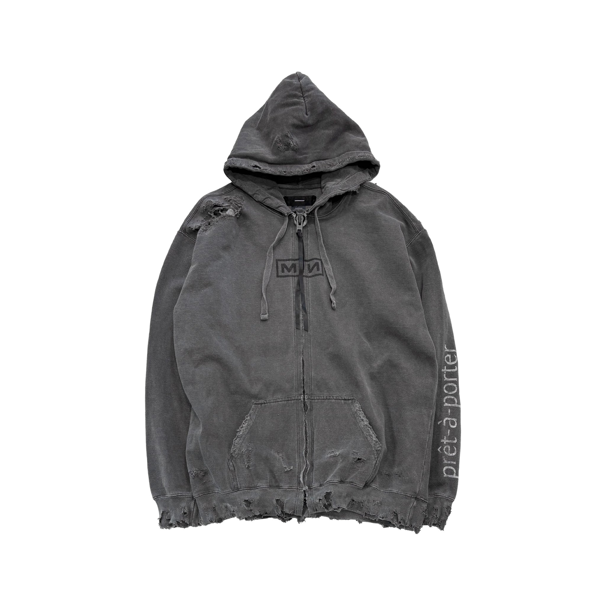 MINUS -【Bootleg Zip Up Hoodie With Damaged(SIN)(AGED BLACK