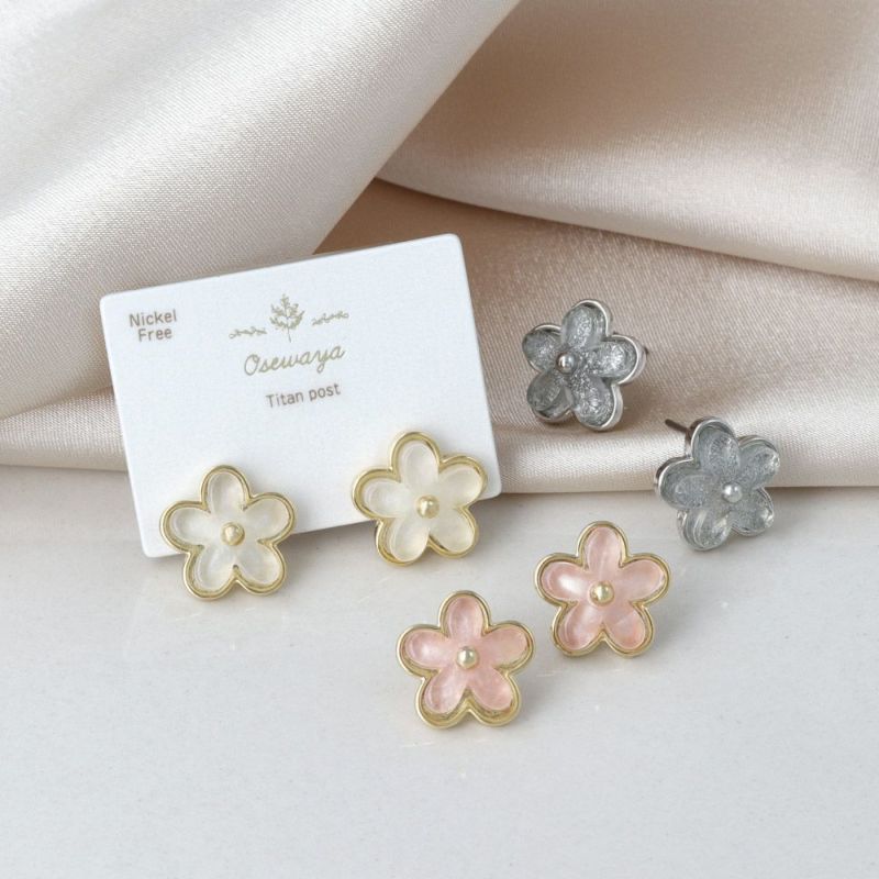 ピアス ニッケルフリー メタル フラワー 花 カラー チタンポスト