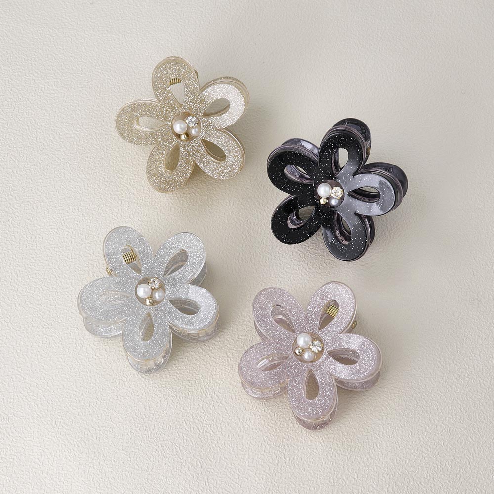 ヘアクリップ フラワー 花 ラメ パール ストーン ビーズ ミニ バンス