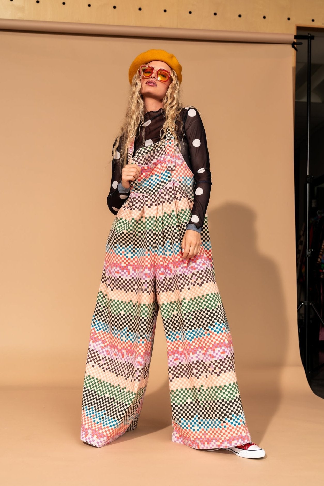Grunge Rainbow Checkerboard Overalls - Dressed in Lala Original
