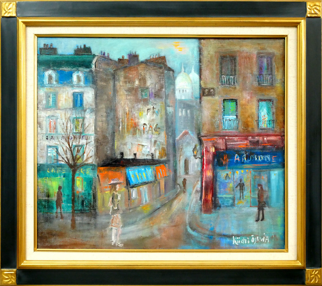 真作」浅田薫「パリ」風景画 油彩画 額装 サイン有り F10号 園田郁夫