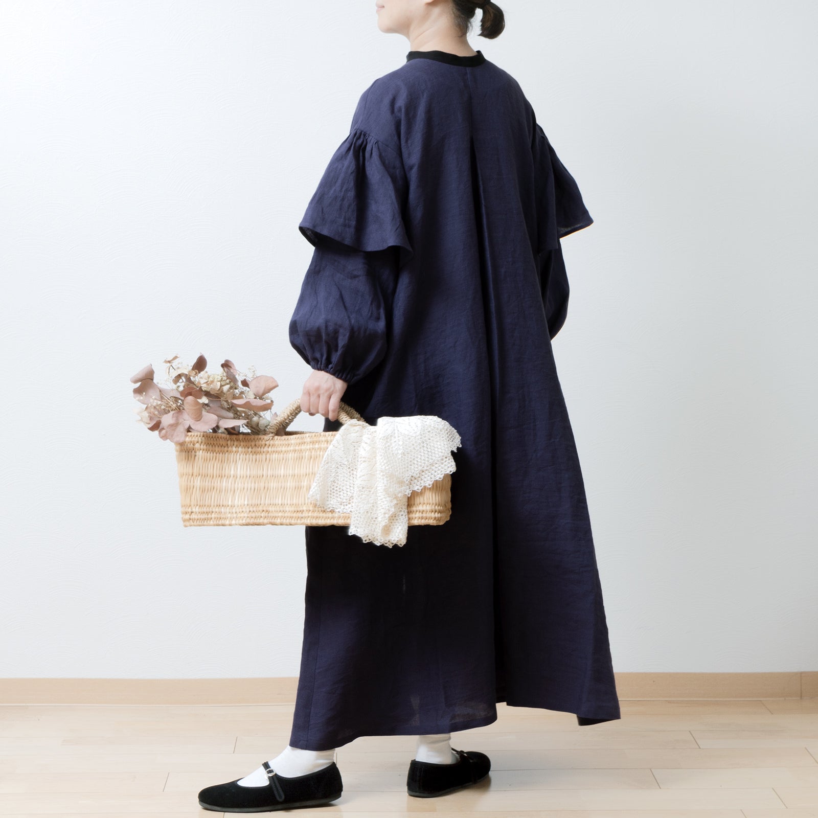 ダブルスリーブAラインリネンワンピース/パープルネイビー – liplne