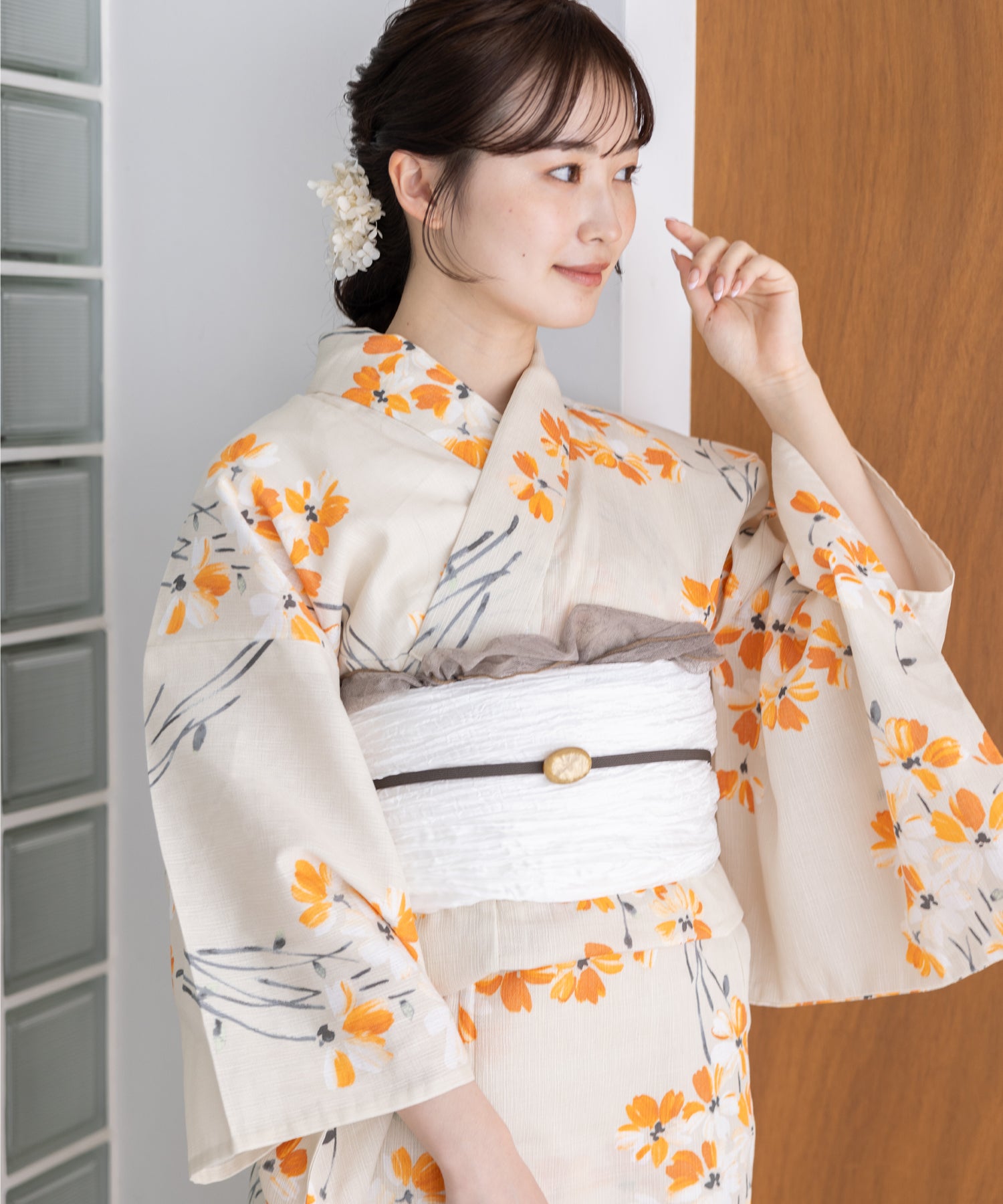 こだわり浴衣5点セット (浴衣/帯/下駄/腰紐/着付け冊子) 麻混 綿麻