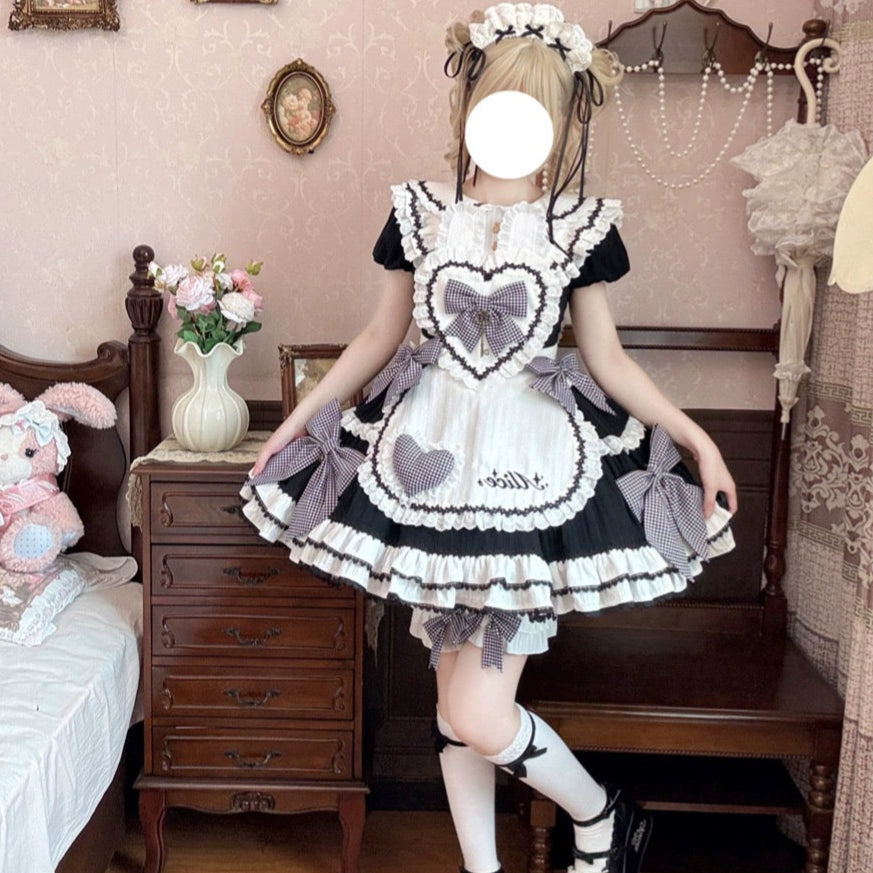 受注予約6/22まで】ハートエプロンのアリス風ワンピース・ブラック