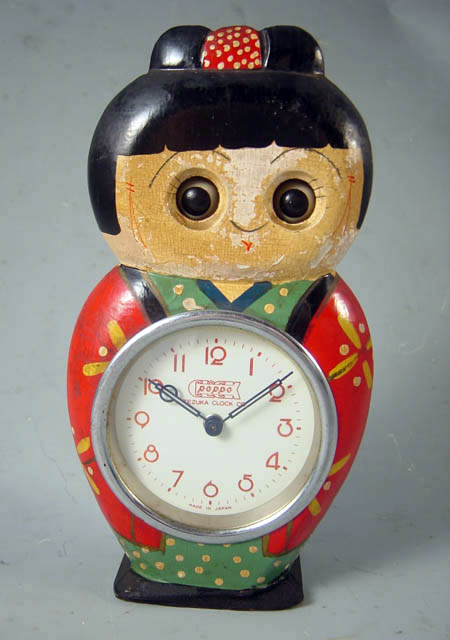 こけし置時計（手塚時計POPPO） - 目玉の動く置時計
