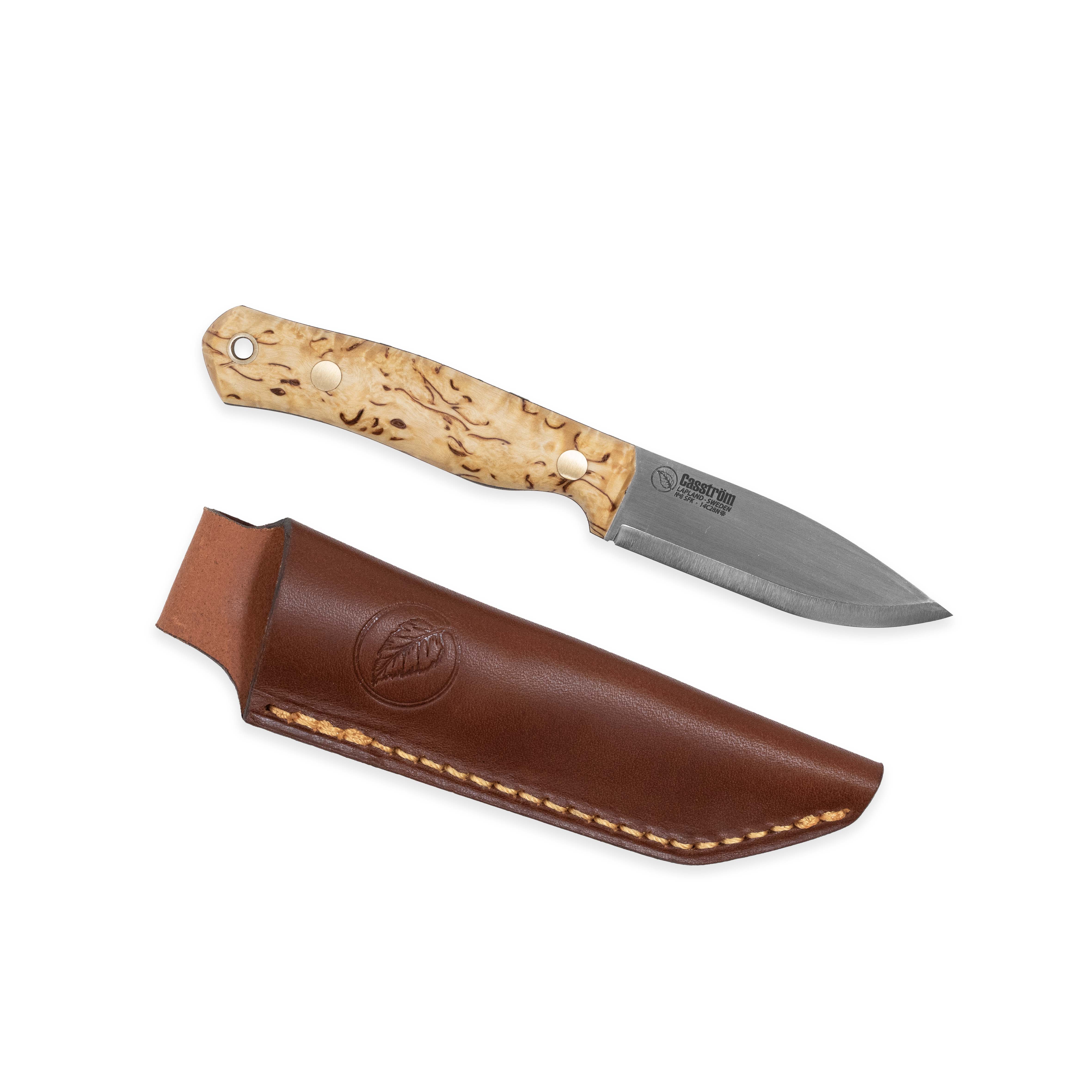 No.8 SFK Knife – Curly Birch Handle, 14C28N Steel, Full-Tang Blade