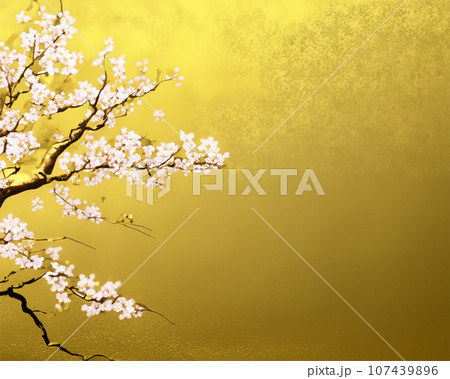 級感のある桜背景 日本の風景 金屏風豪華な年賀状 和風背景のイラスト