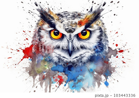 フクロウの雛 水彩画 T. Yamaguchi 田中稚芸 ミニアート「不苦労」 CT