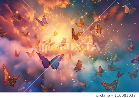 夢の世界を飛び交う蝶のイラスト素材 [116083038] - PIXTA