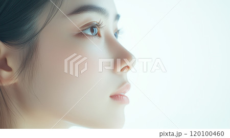 若くて可愛い女性モデルの横顔の美容ポートレートのイラスト素材