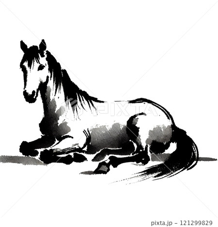 馬の水墨画のイラスト素材 [121299829] - PIXTA