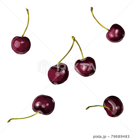 水彩のさくらんぼ（アメリカンチェリー）イラストセットのイラスト素材