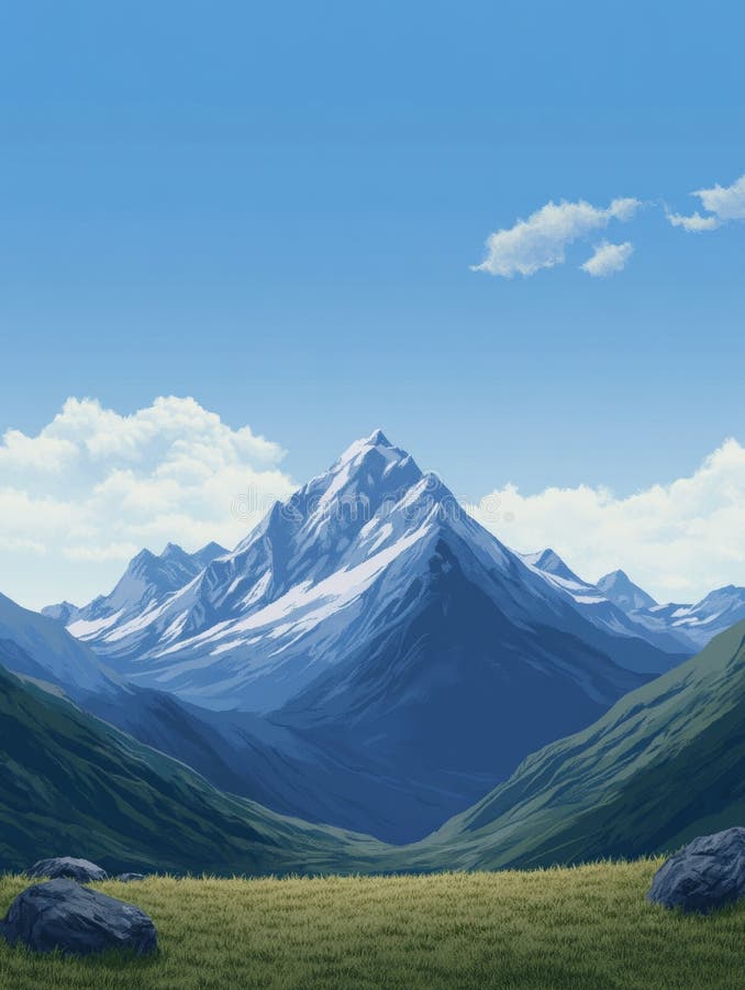 8-bit Pixel Art Mountain Landscape. Stock Illustration