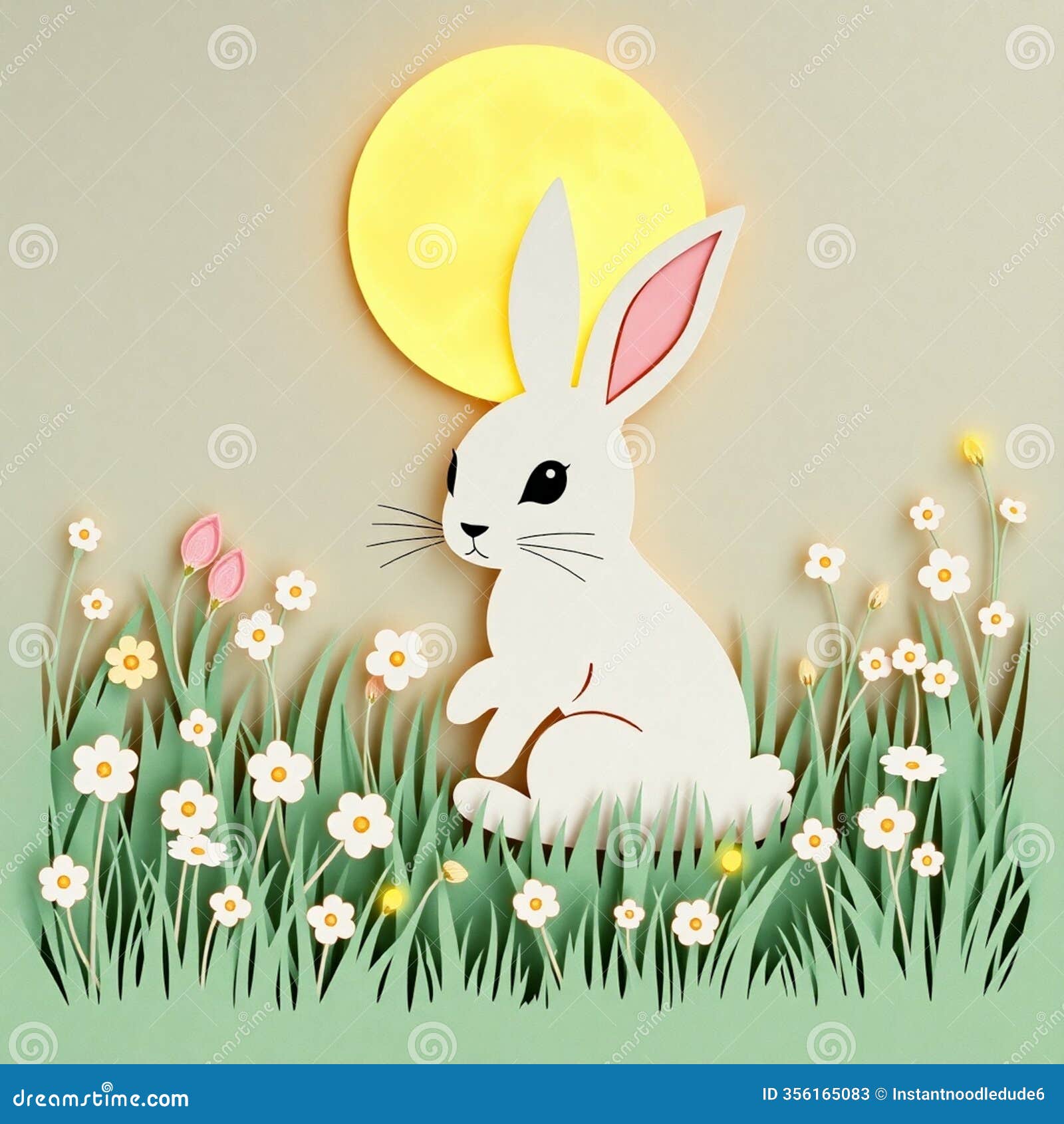 A Paper Cut Rabbit Sitting in the Grass Stock Illustration