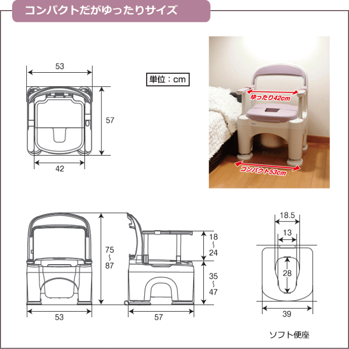 楽天市場】パナソニック ポータブルトイレ 座楽 ラフィーネ【ソフト