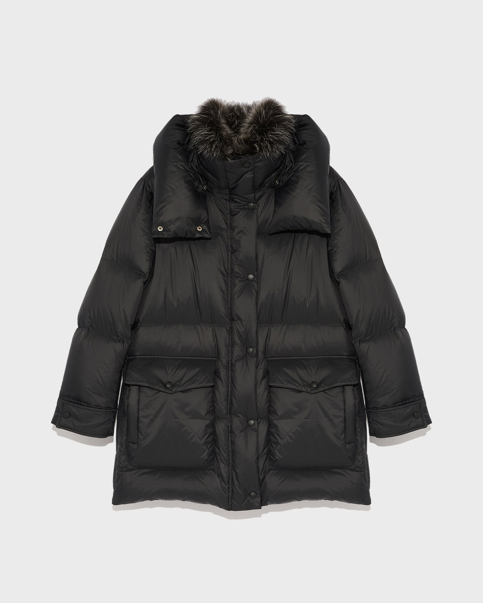 down jacket with fox fur collar trim - black - Yves Salomon – Yves