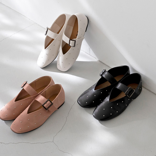 menue (メヌエ) スタッズ メリージェーン フラットシューズ 送料無料