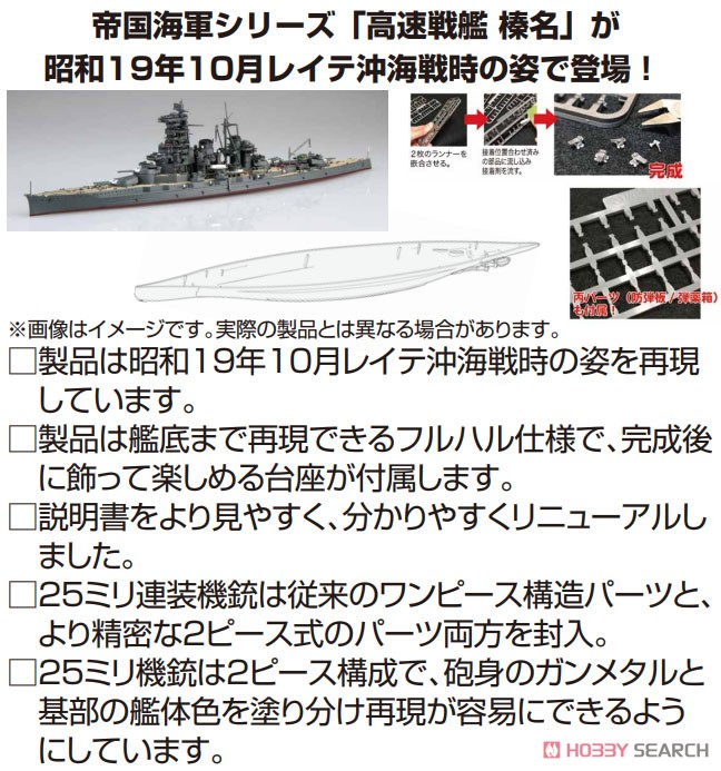 日本海軍高速戦艦 榛名 昭和19年 (捷一号作戦) フルハルモデル
