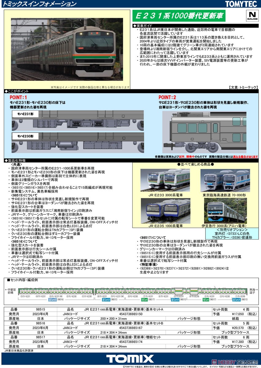 JR E231-1000系 電車 (東海道線・更新車) 基本セットA (基本・4両