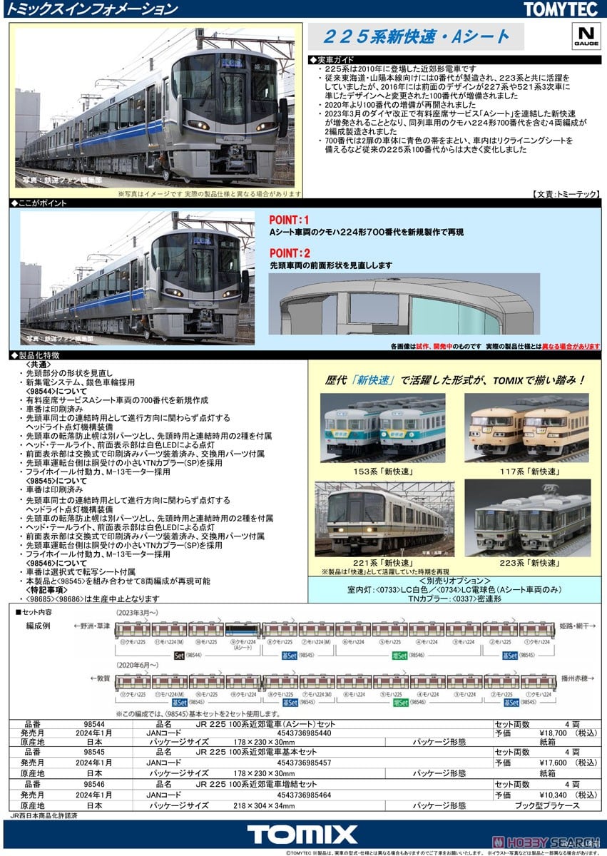 JR 225-100系近郊電車 基本セット (基本・4両セット) (鉄道模型