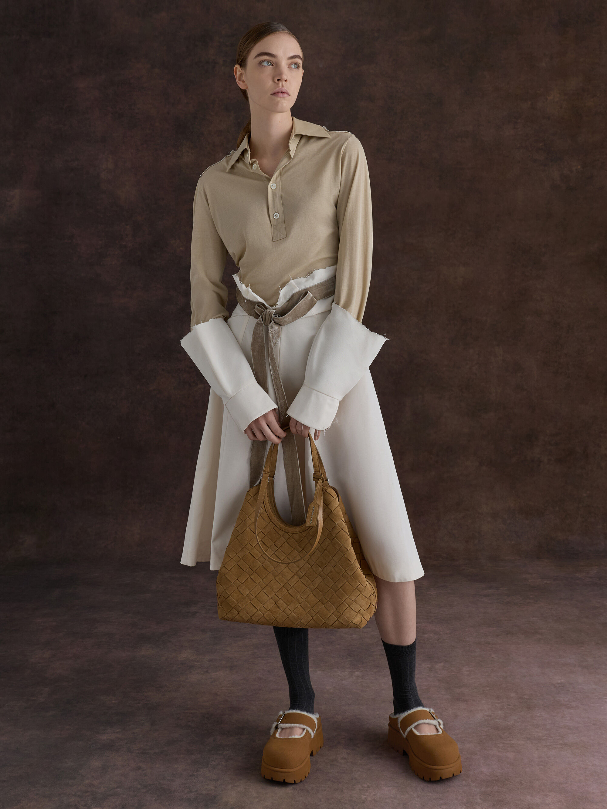 Brown Bergen Textured Fur-Trim Buckled Platform Mules - Brown