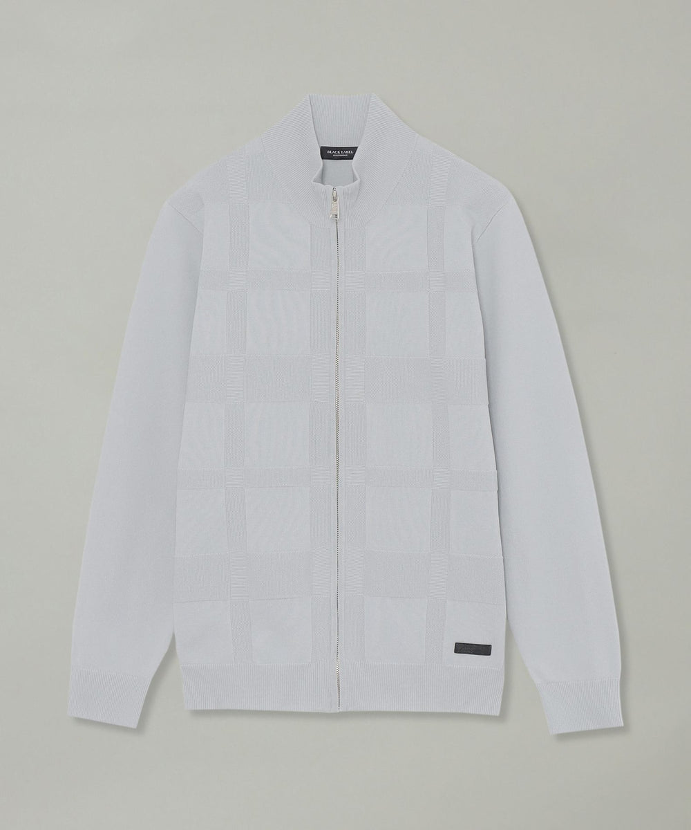 コンフィーシャドーチェックスタンドネックカーディガン（ニットウェア