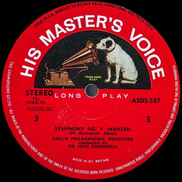 サー・ジョン・バルビローリ/マーラー：交響曲第9番（2LP