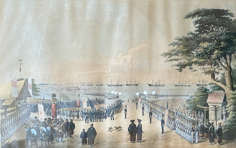 1854年3月8日、ペリー提督と艦隊士官が（日本）帝国委員との面会のため