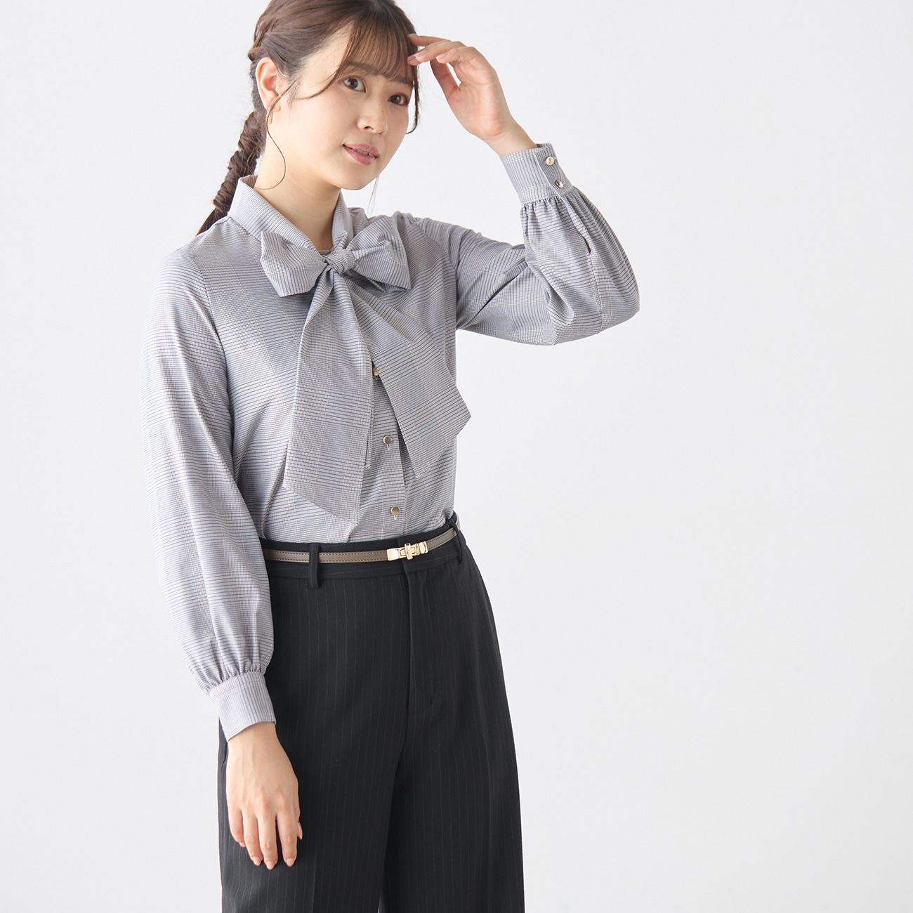 グレンチェックリボンブラウス【AOKI公式通販】