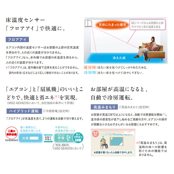 MSZ-GE2222-W 三菱電機 霧ヶ峰 ルームエアコン GEシリーズ 6畳用