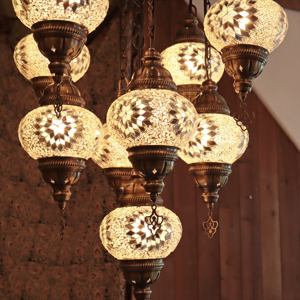 トルコランプ モザイクランプ シャンデリア 9灯 【天井工事必要】 全高