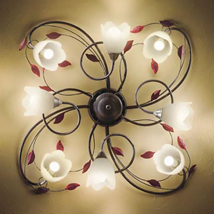 フラワーモチーフ スカボ調 ガラスシャンデリア・8畳｜照明の