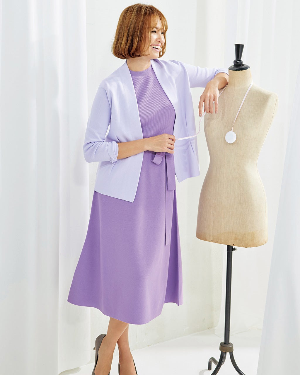 総針編み・フィット＆フレアワンピース/DoCLASSE