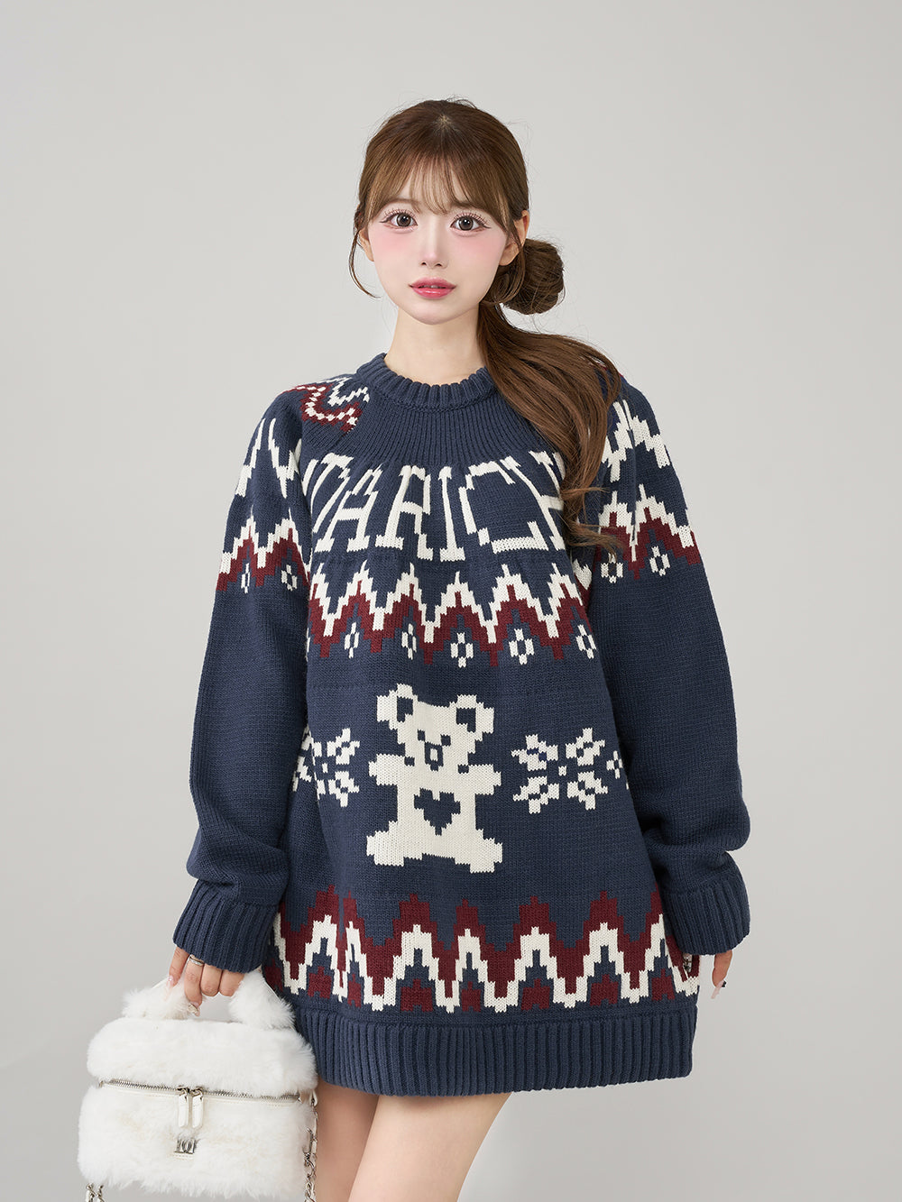 ダーリッチ DDロゴツイードニットプルオーバー BLK DDロゴツイード