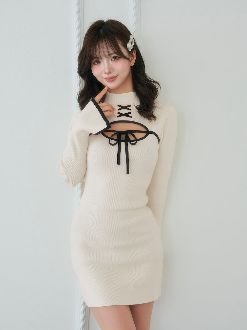 フロントオープンリボンニットミニワンピース – Darich (ダーリッチ)