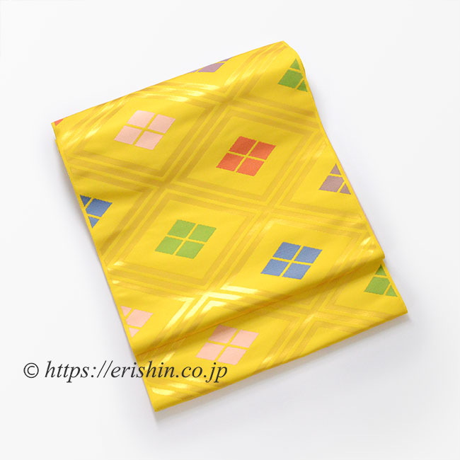 九寸織名古屋帯（業平菱/三重襷文・黄支子色）織悦『着物・呉服えり新』