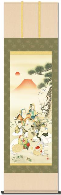 七福神吉祥之図 長江桂舟 尺五 【特価 】 日本製 開運画 - 掛け軸