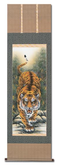 猛虎 西村岳峰 尺五立 肉筆！ 虎 - 掛け軸（掛軸）販売通販なら掛け軸