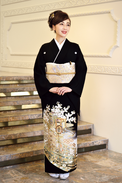 正絹 留袖 レンタル 五つ紋 120085 桂由美・花見遊山・御所車