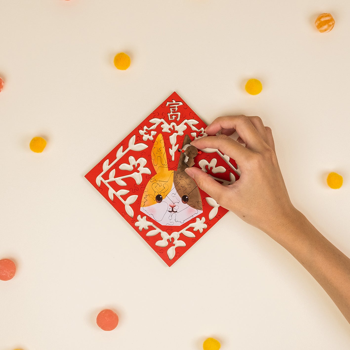 Paper Cutting Spring Couplets-Calico Rabbit ｜Hellofish Wooden Puzzle