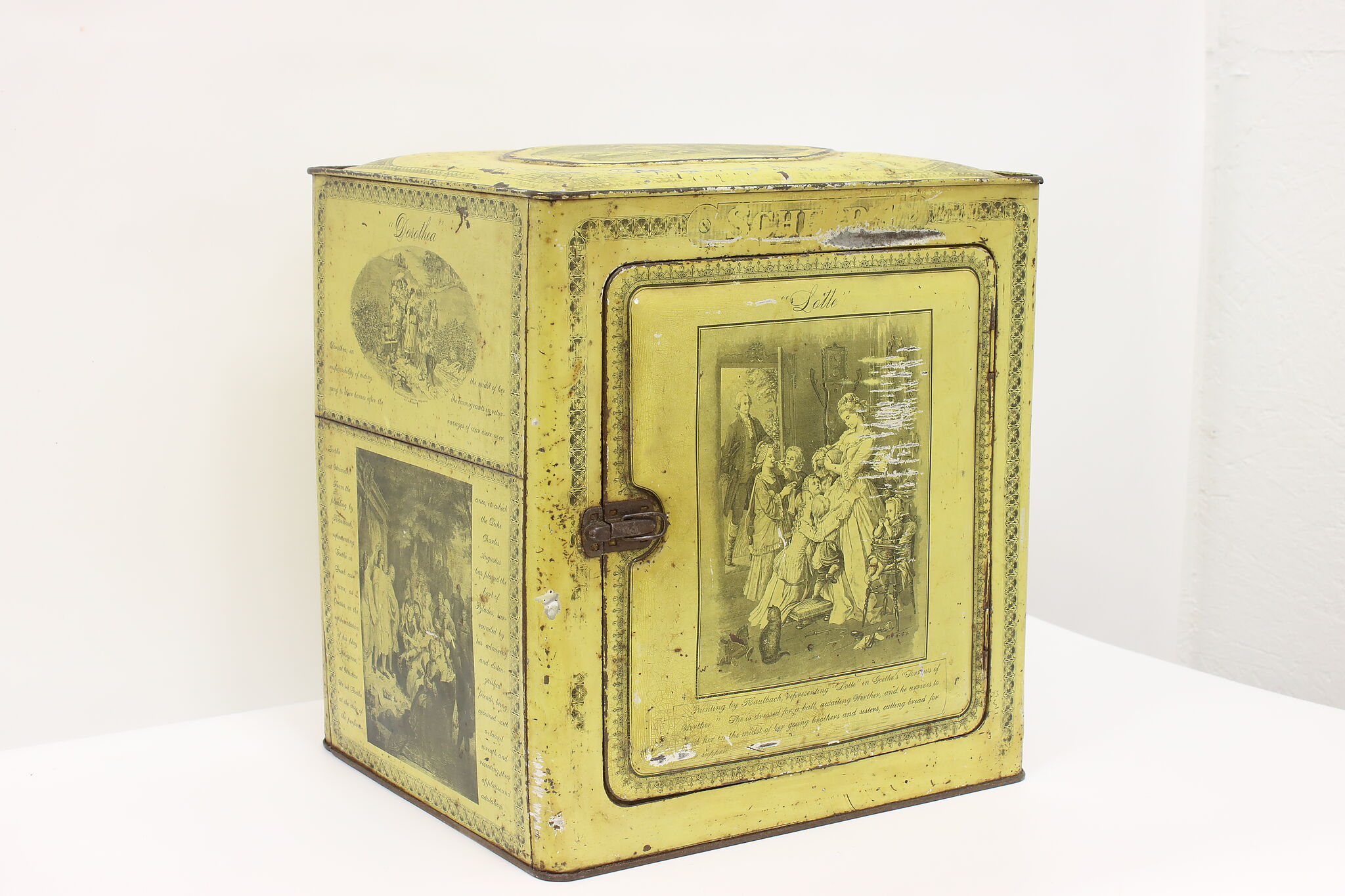 Farmhouse Antique Tin Bread Box, Goethe Kaulbach Lithos, L. Schepp