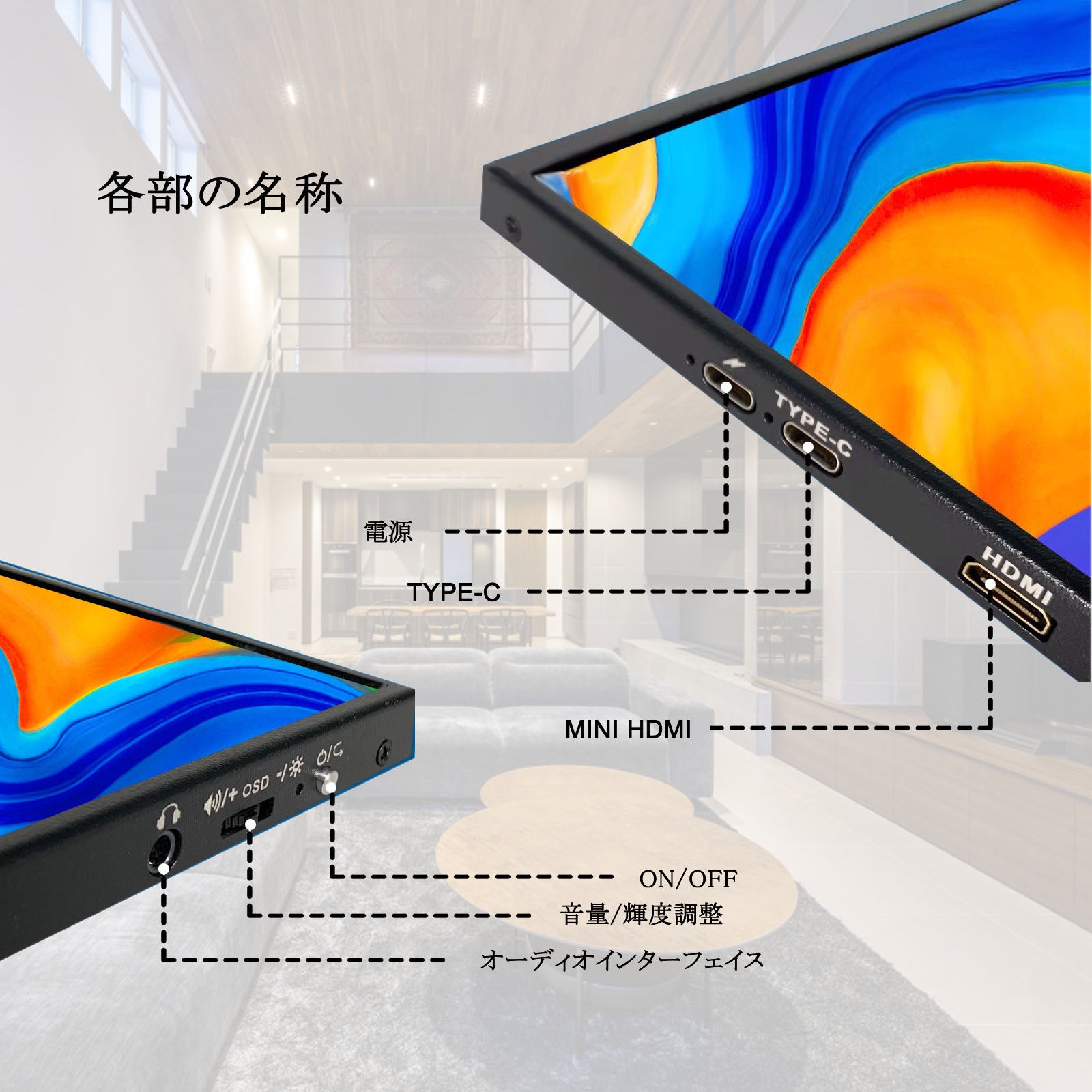 15.6インチ バイルモニター モバイルディスプレイゲームモニター