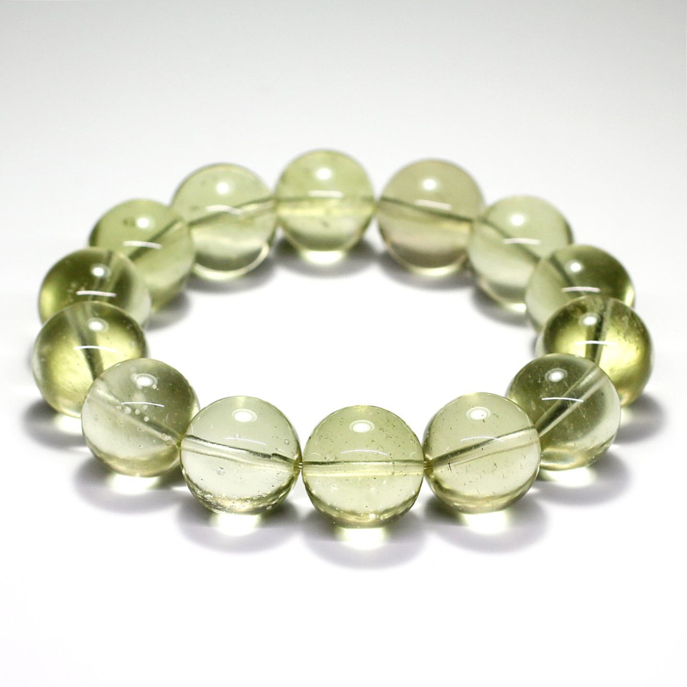 最高品質]天然リビアングラスブレスレット（約16mm大玉・鑑別書付