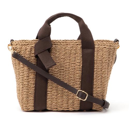 ノットハンドル2WAYかごバッグ(23.5cm ダークブラウン): バッグ