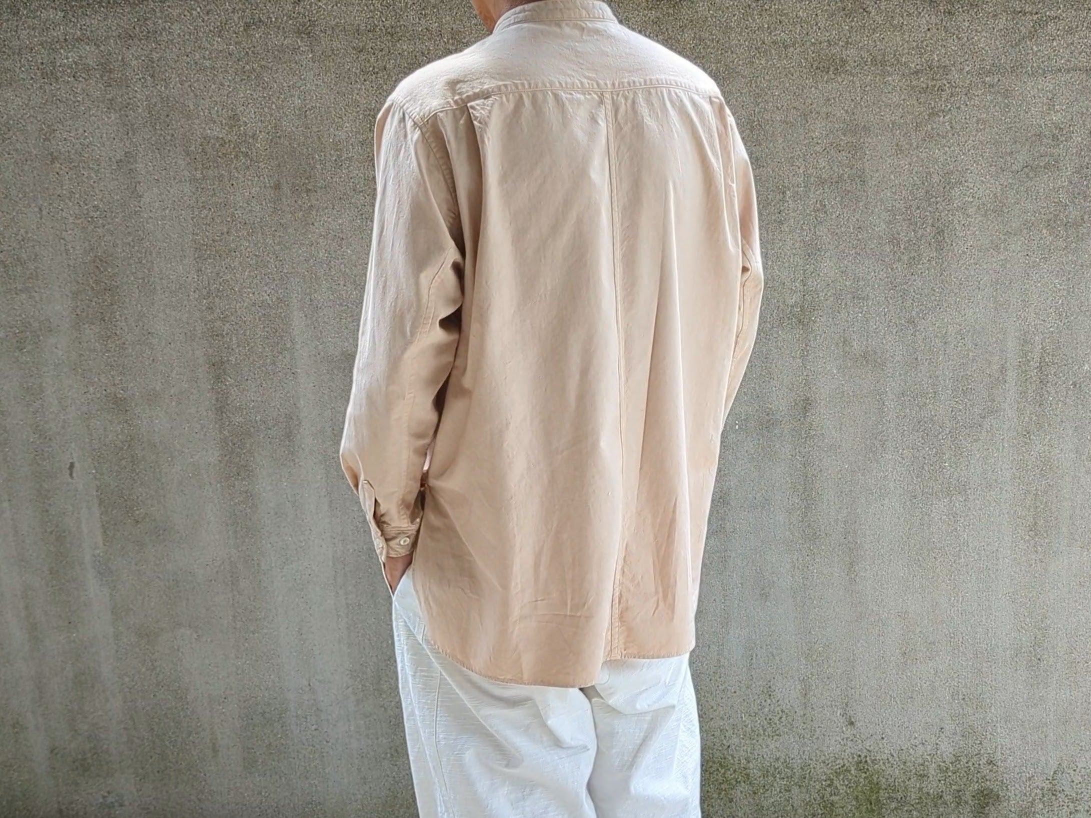 知多木綿 ビッグスクエアパッチワーク バンドカラーシャツ 知多半島