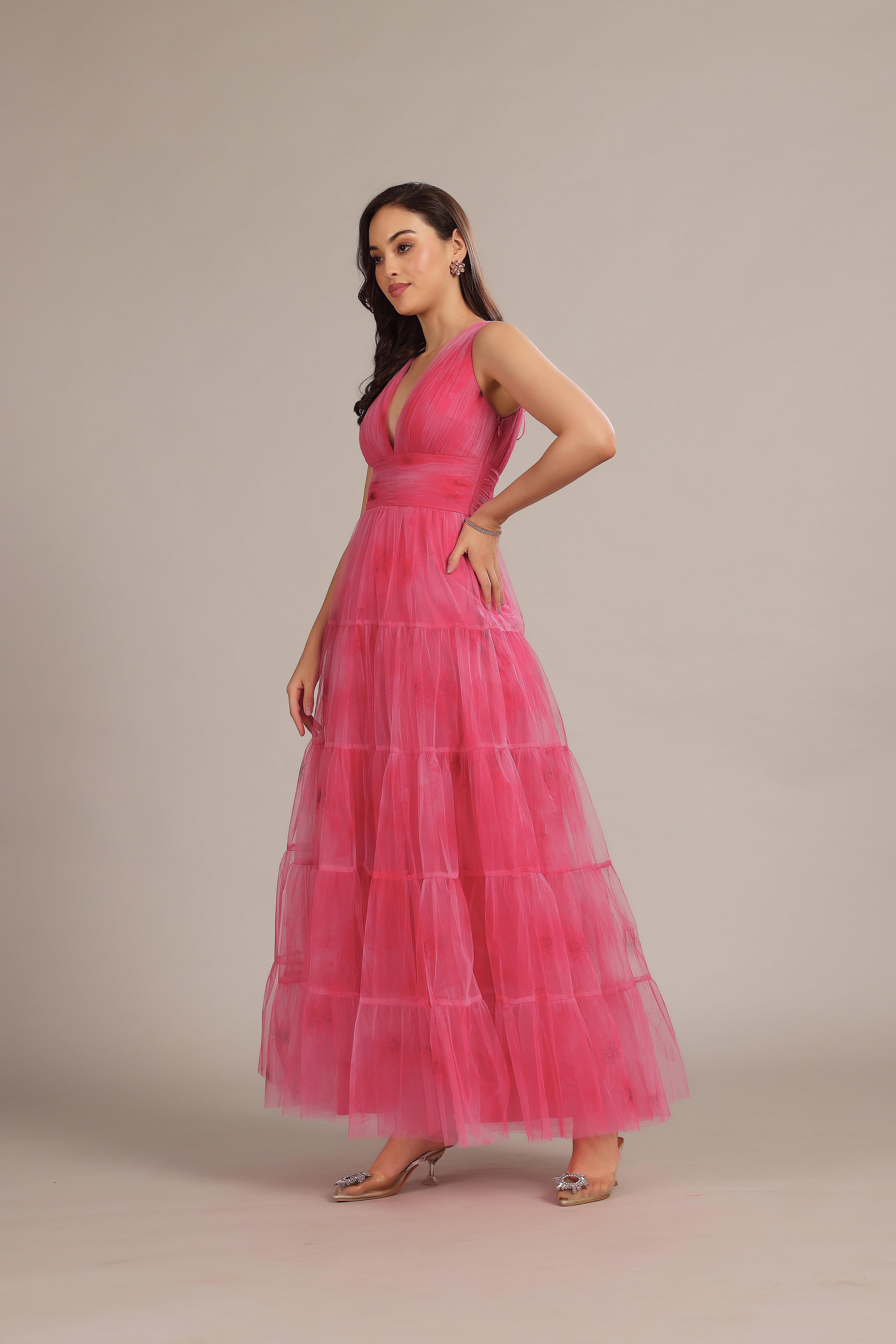 Candace Maxi Dress in Bright Pink Print