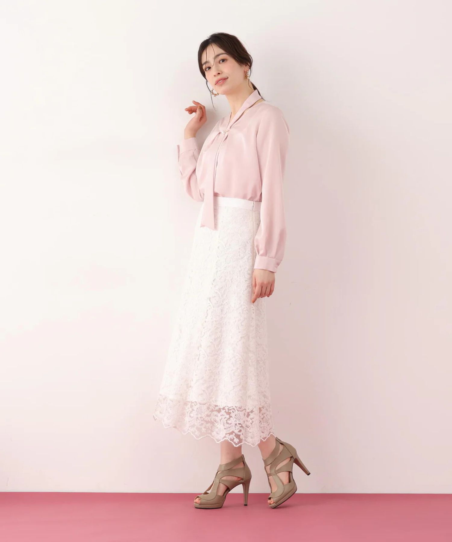 PINKY&DIANNE - 2WAYボウタイブラウス(ピンク) ポリエステル