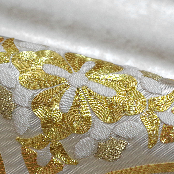 金駒刺繍 引箔袋帯【七宝 白灰】 [241021-kinho-39] - ￥115,000
