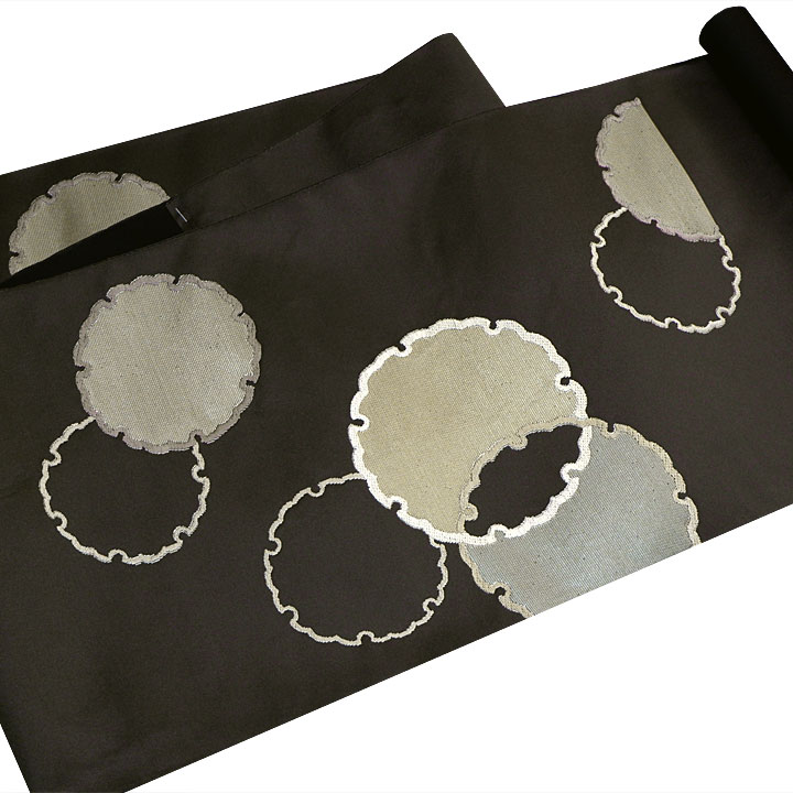 老舗機屋 安田呉遊謹製 西陣織九寸名古屋帯【雪輪】 [241020-ko-7