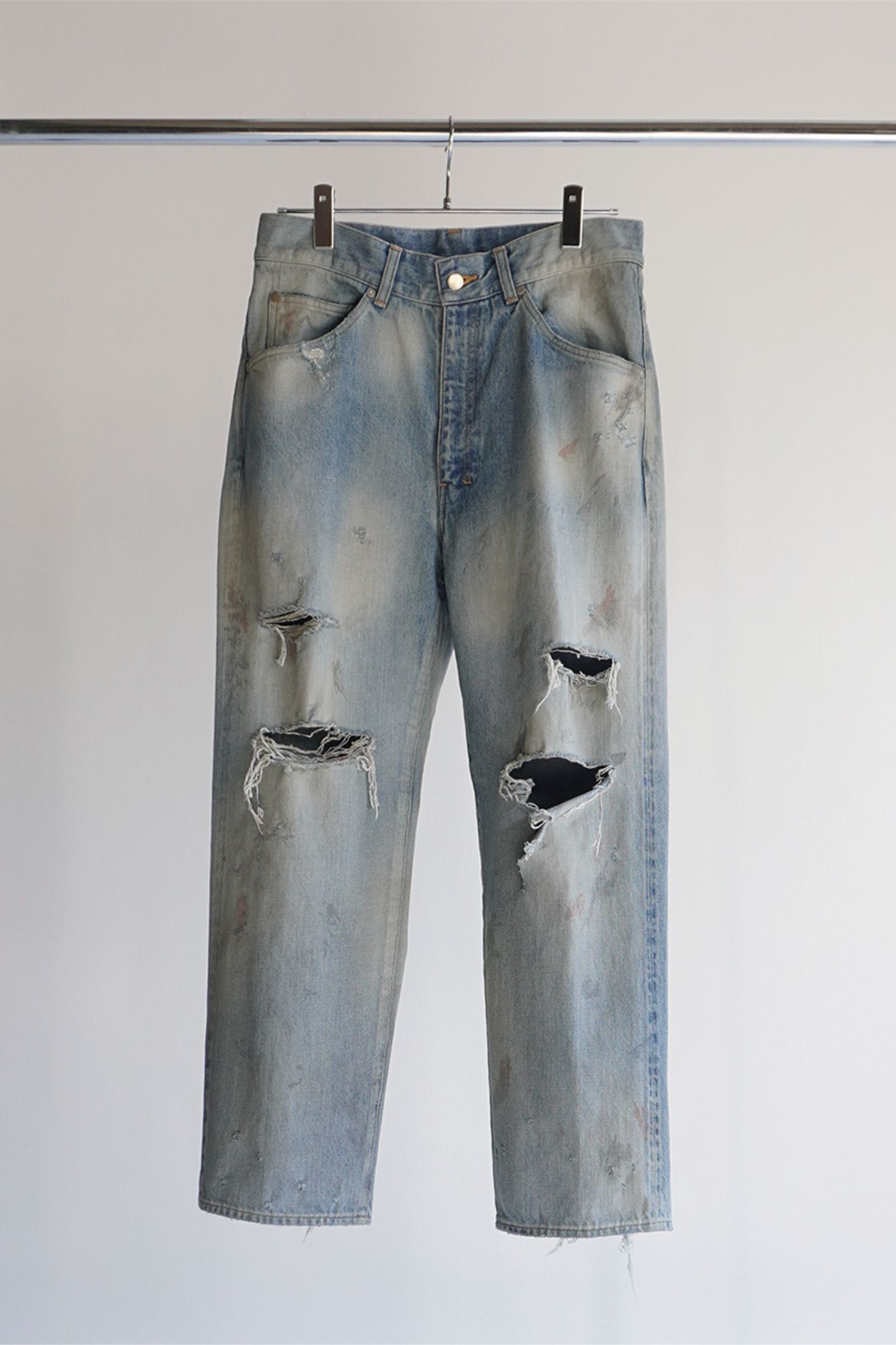 ANCELLM - AGING CRASH SELVEDGE DENIM STRAIGHT 5P PANTS/INDIGO